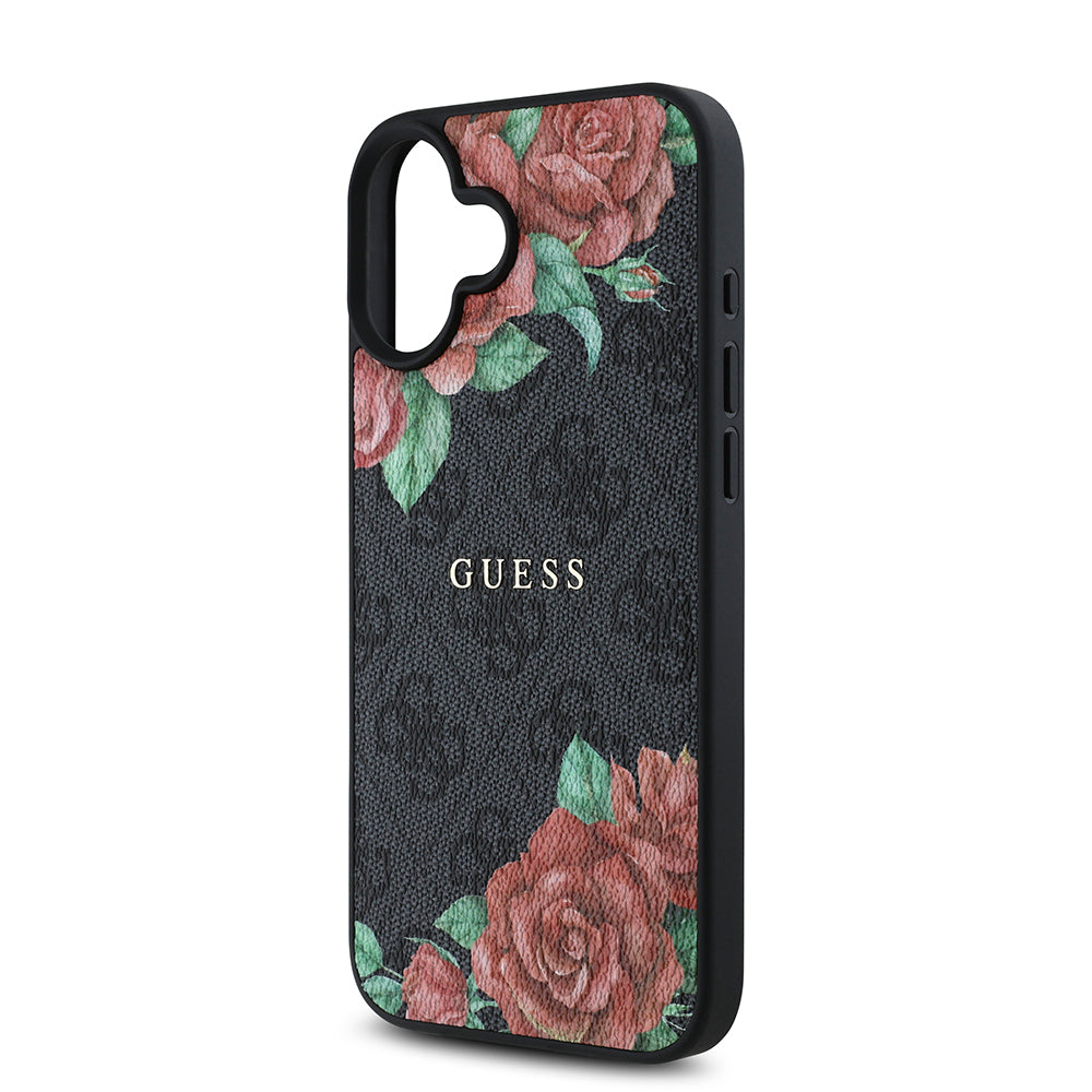 Guess iPhone 16 Plus Orjinal Lisanslı M-safe Şarj Özellikli Gül Baskılı 4G Desenli Yazı Logolu Kılıf