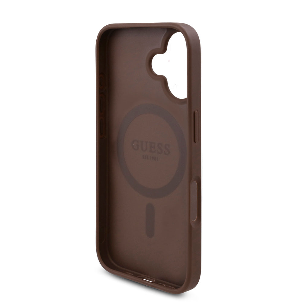 Guess iPhone 16 Plus Orjinal Lisanslı M-safe Şarj Özellikli Gül Baskılı 4G Desenli Yazı Logolu Kılıf