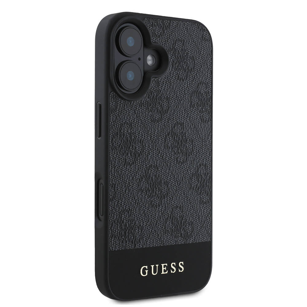 Guess iPhone 16 Plus Orjinal Lisanslı Magsafe Şarj Özellikli PU Deri Şerit Logo Dizaynlı Telefon Kılıfı