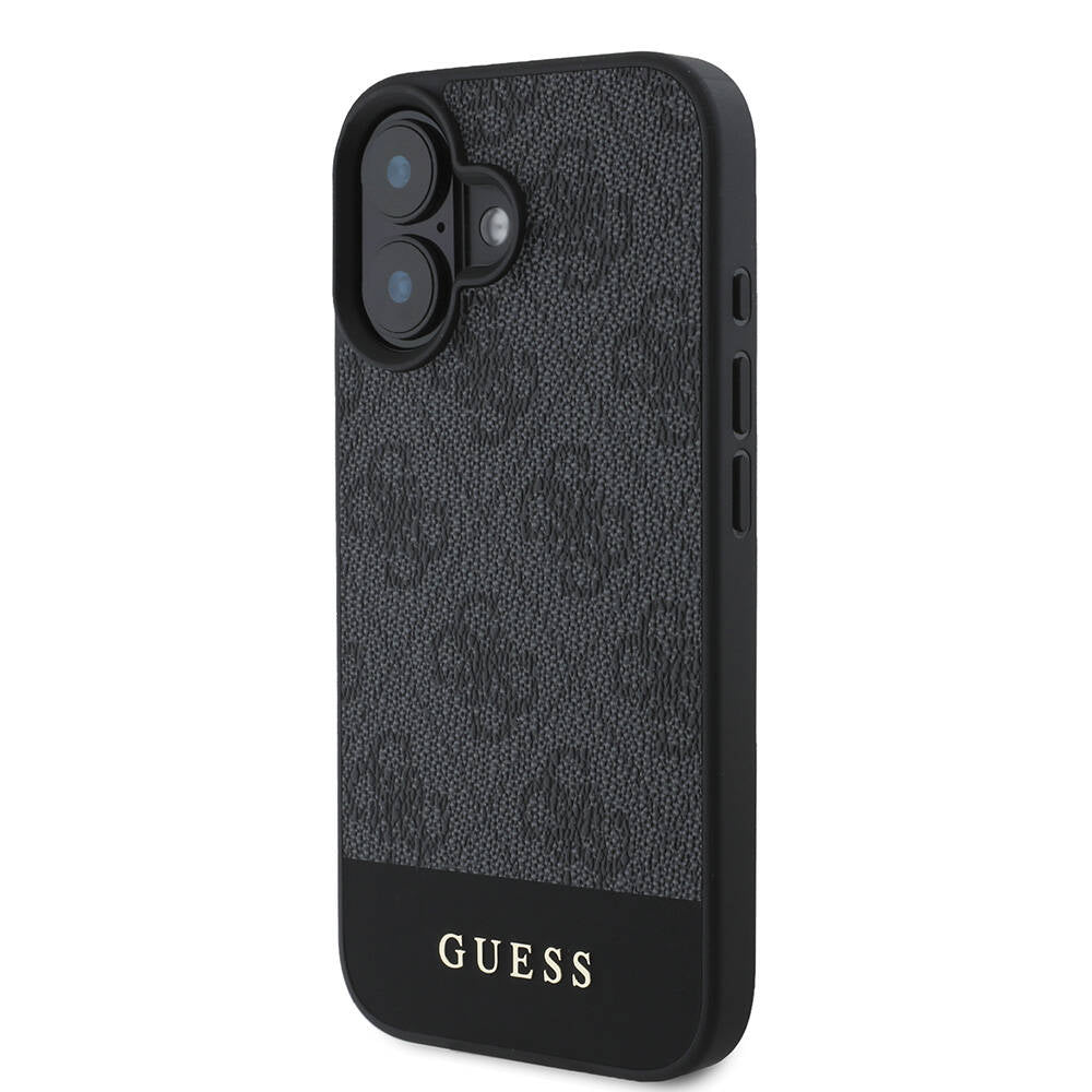 Guess iPhone 16 Plus Orjinal Lisanslı Magsafe Şarj Özellikli PU Deri Şerit Logo Dizaynlı Telefon Kılıfı