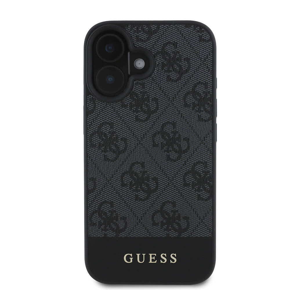 Guess iPhone 16 Plus Orjinal Lisanslı Magsafe Şarj Özellikli PU Deri Şerit Logo Dizaynlı Telefon Kılıfı