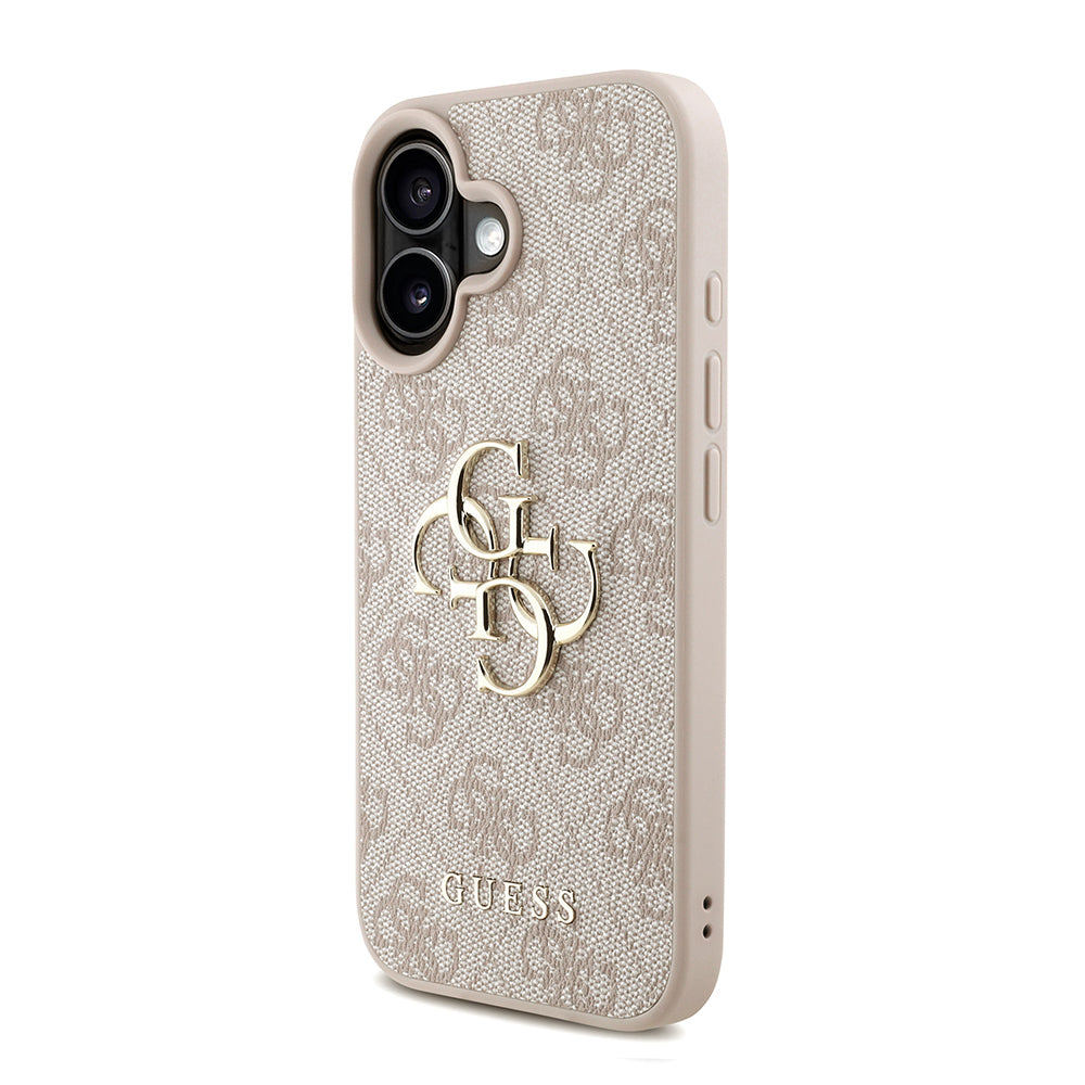 Guess iPhone 16 Plus Orjinal Lisanslı PU Deri Bilek Askı İpli Metal Büyük 4G ve Yazı Logolu Kılıf