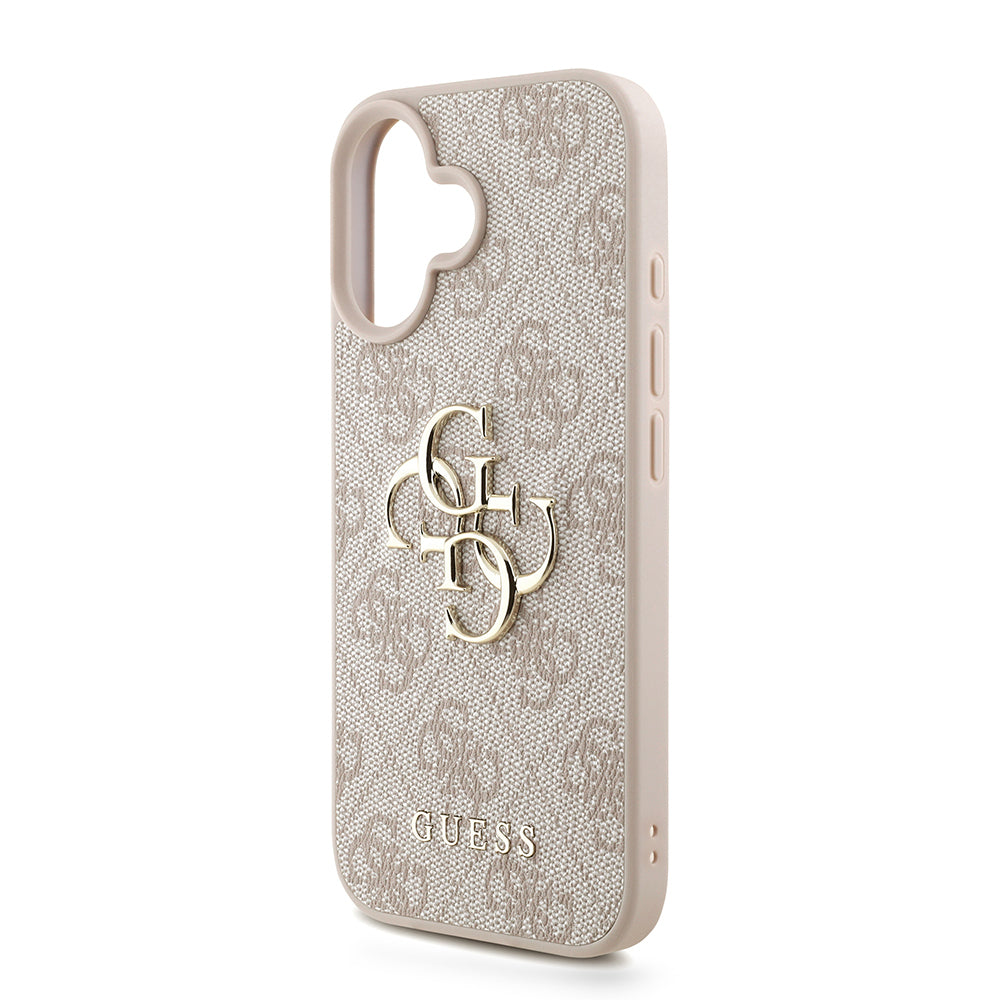 Guess iPhone 16 Plus Orjinal Lisanslı PU Deri Bilek Askı İpli Metal Büyük 4G ve Yazı Logolu Kılıf
