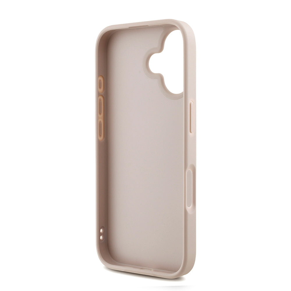 Guess iPhone 16 Plus Orjinal Lisanslı PU Deri Bilek Askı İpli Metal Büyük 4G ve Yazı Logolu Kılıf