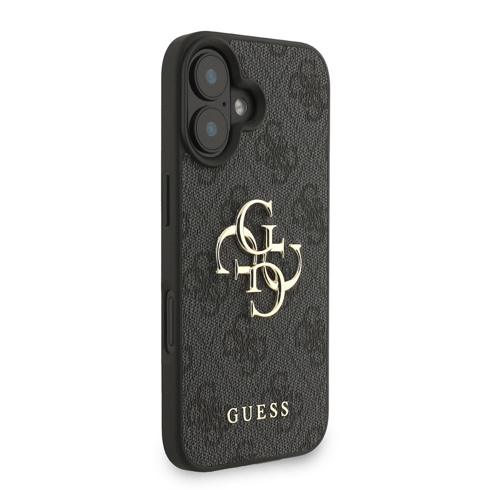 Guess iPhone 16 Plus Orjinal Lisanslı PU Deri Bilek Askı İpli Metal Büyük 4G ve Yazı Logolu Kılıf