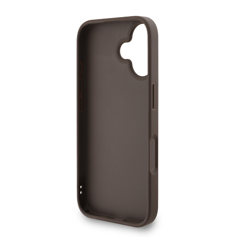 Guess iPhone 16 Plus Orjinal Lisanslı PU Deri Bilek Askı İpli Metal Büyük 4G ve Yazı Logolu Kılıf