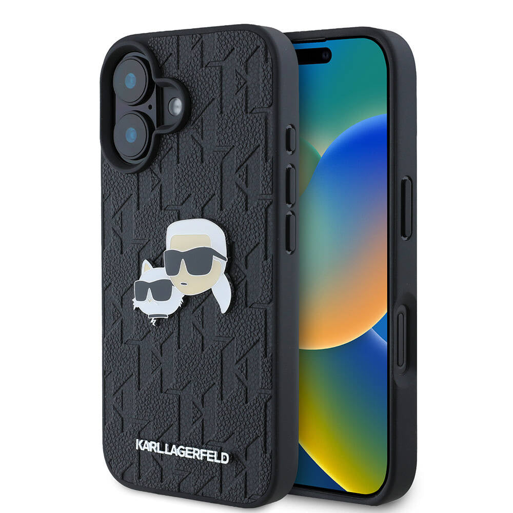 Karl Lagerfeld iPhone 16 Plus Orjinal Lisanslı K&C Heads Monogram Pin Telefon Kılıfı - 1