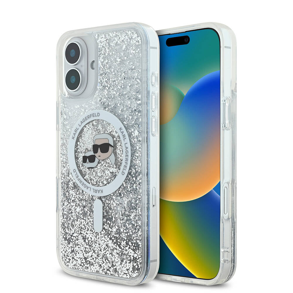 Karl Lagerfeld iPhone 16 Plus Orjinal Lisanslı Magsafe Şarj Özellikli Sıvılı Simli K&C Heads Telefon Kılıfı - 1