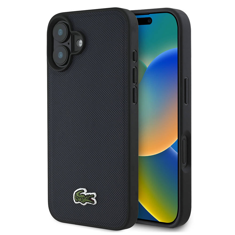 Lacoste iPhone 16 Plus Orjinal Lisanslı PU Pike Desenli Arka Yüzey İkonik Timsah Dokuma Logolu Telefon Kılıfı - 1