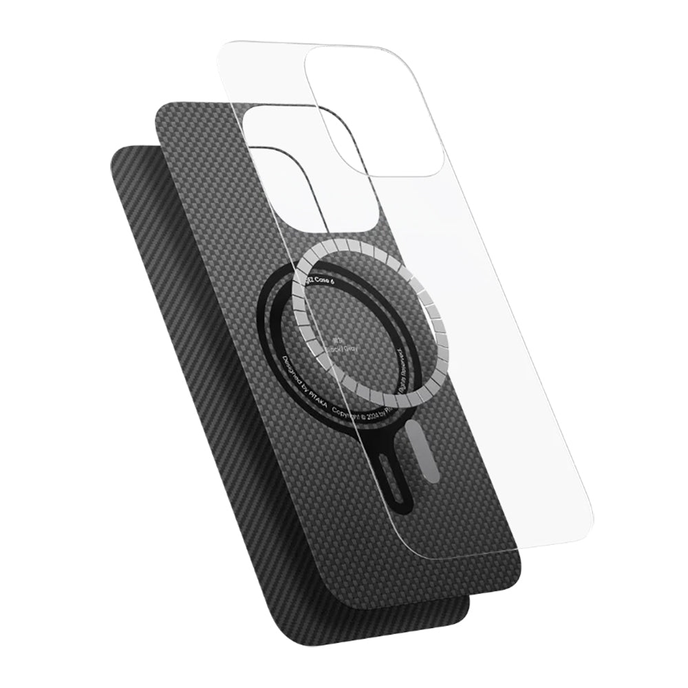 Pitaka Ultra-Slim Classic Serisi iPhone 16 Plus M-safe Şarj Özellikli 600D Aramid Fiber Black-Grey Twill Kılıf