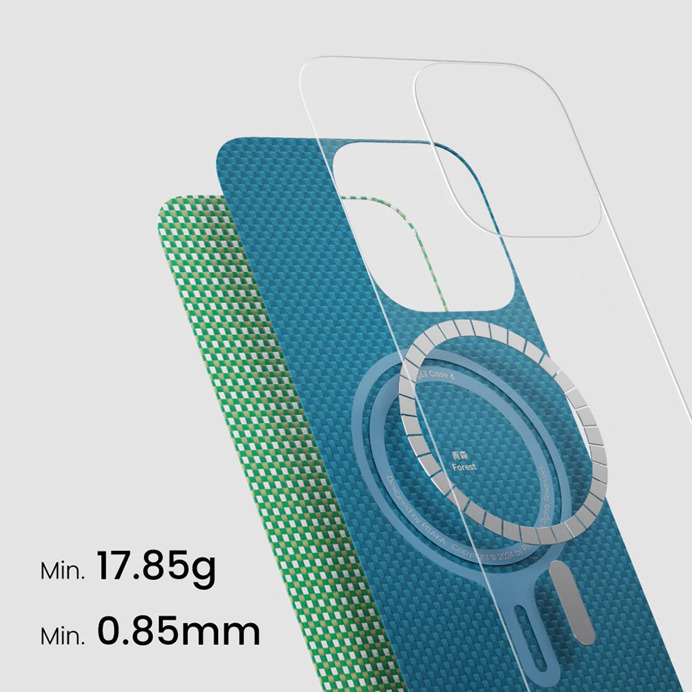 Pitaka Ultra-Slim Classic Serisi iPhone 16 Plus M-safe Şarj Özellikli Aramid Fiber Forest Green Kılıf