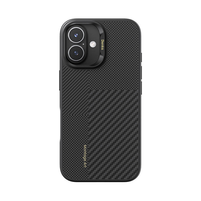 Benks Montage Hybrid ArmorPro iPhone 16 Plus M-safe Şarj Özellikli Karbon Fiber Kevlar Kılıf