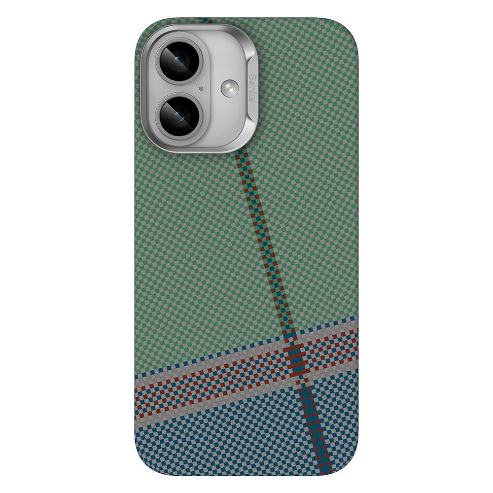 Benks Passion Green ArmorAir iPhone 16 Plus M-safe Karbon Fiber Tasarımlı Kevlar Kılıf