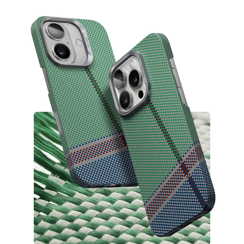 Benks Passion Green ArmorAir iPhone 16 Plus M-safe Karbon Fiber Tasarımlı Kevlar Kılıf