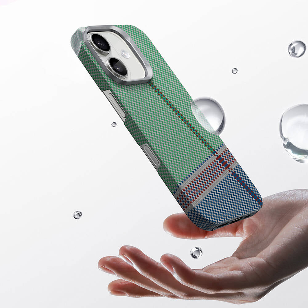 Benks Passion Green ArmorAir iPhone 16 Plus M-safe Karbon Fiber Tasarımlı Kevlar Kılıf