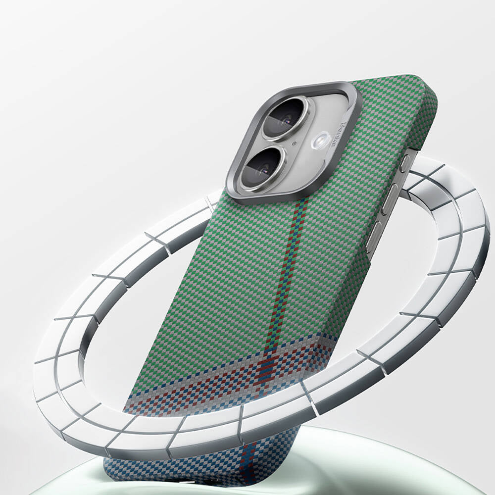 Benks Passion Green ArmorAir iPhone 16 Plus M-safe Karbon Fiber Tasarımlı Kevlar Kılıf