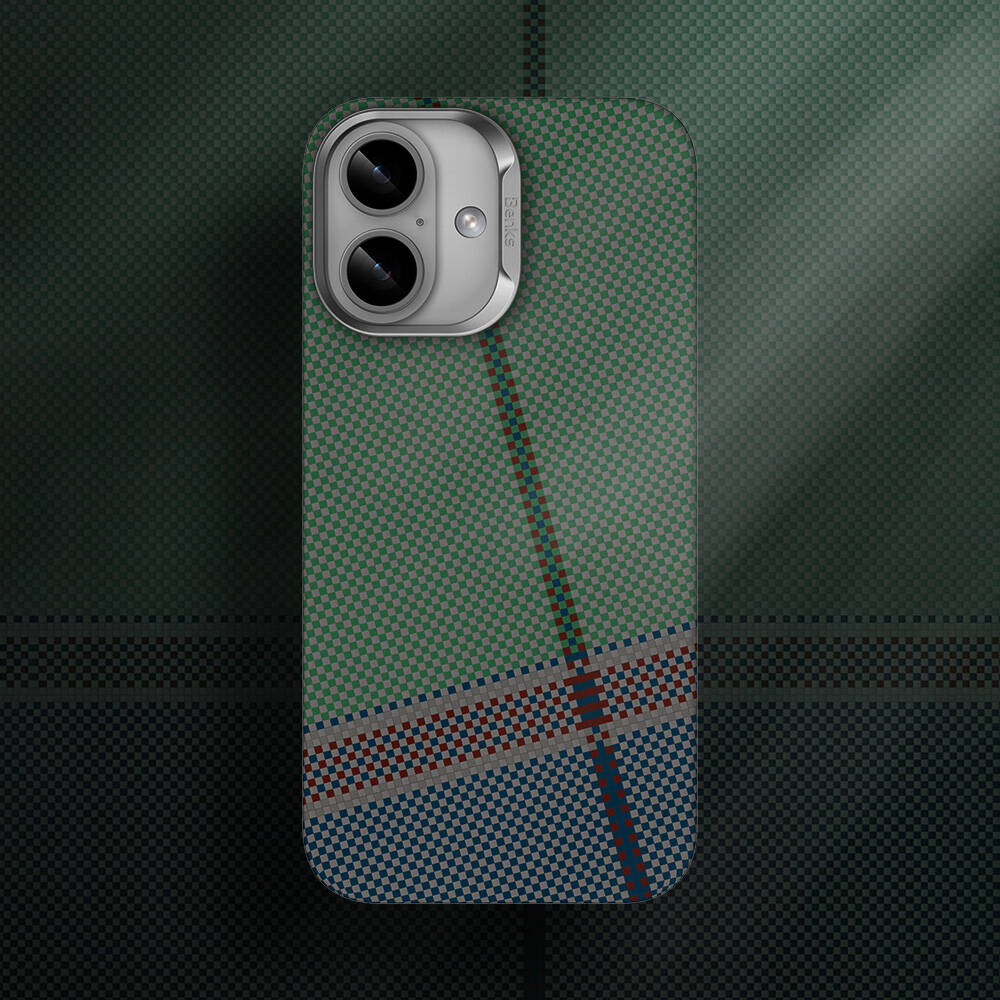 Benks Passion Green ArmorAir iPhone 16 Plus M-safe Karbon Fiber Tasarımlı Kevlar Kılıf
