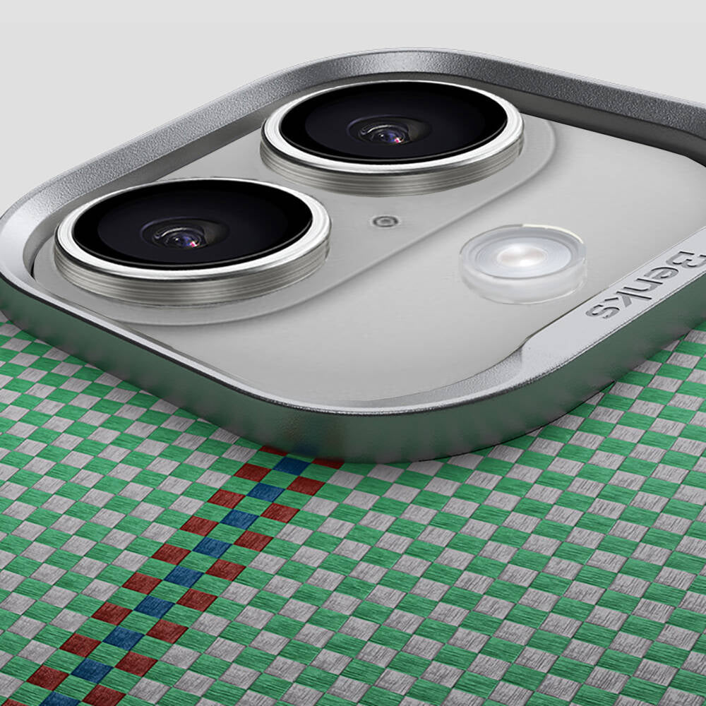 Benks Passion Green ArmorAir iPhone 16 Plus M-safe Karbon Fiber Tasarımlı Kevlar Kılıf