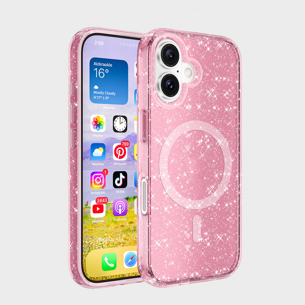 Cepax iPhone 16 Plus M-safe Şarj Özellikli Parlayan Simli Saydam Renkli Allstar Kılıf