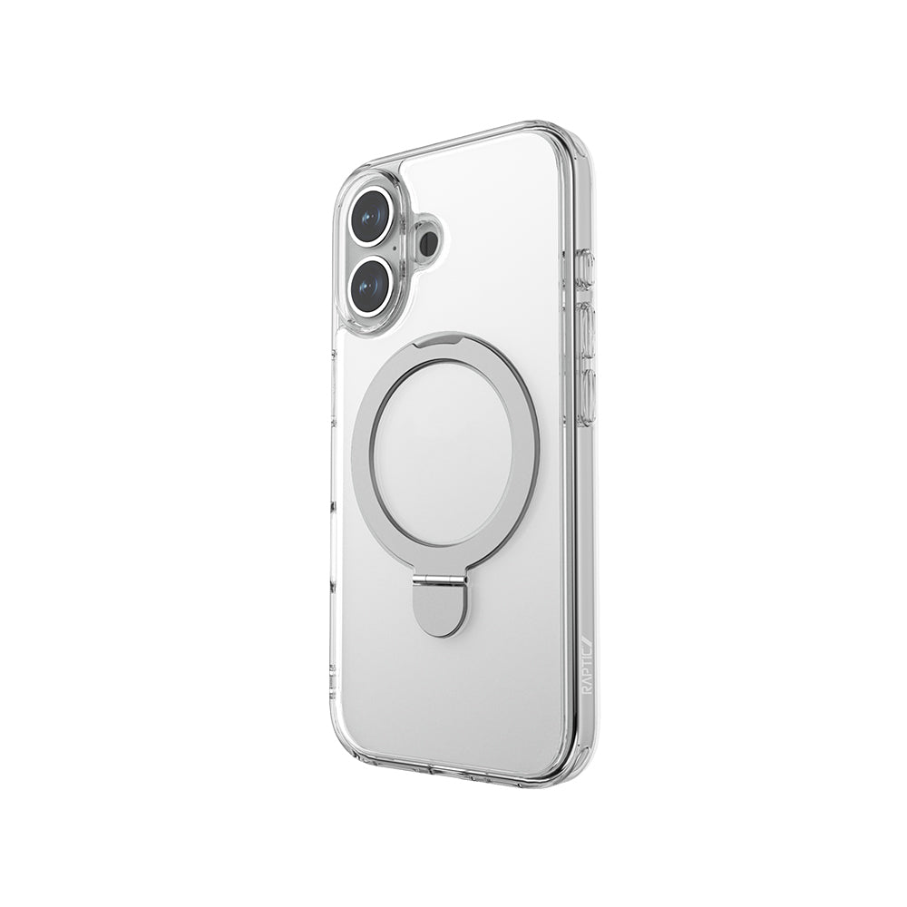 Raptic Air Stand Serisi iPhone 16 Plus Kılıf M-safe Şarj Özellikli Buzlu Transparan Tasarımlı Standlı Kılıf