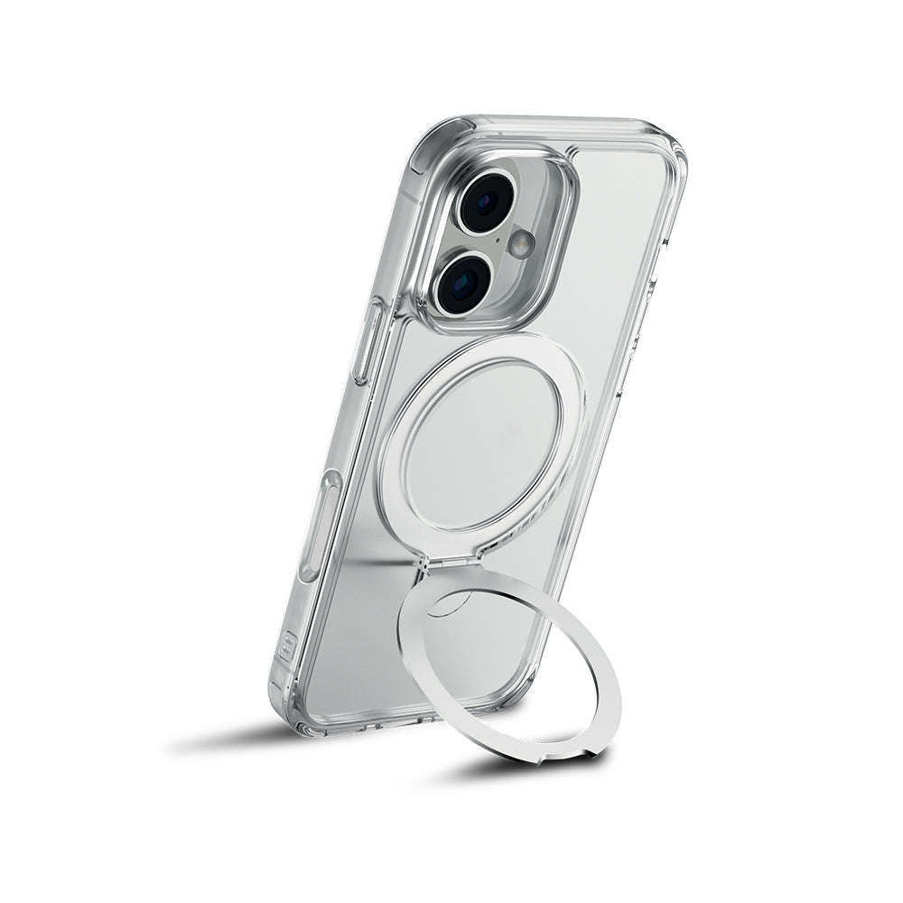 Raptic Air Stand Serisi iPhone 16 Plus Kılıf M-safe Şarj Özellikli Buzlu Transparan Tasarımlı Standlı Kılıf