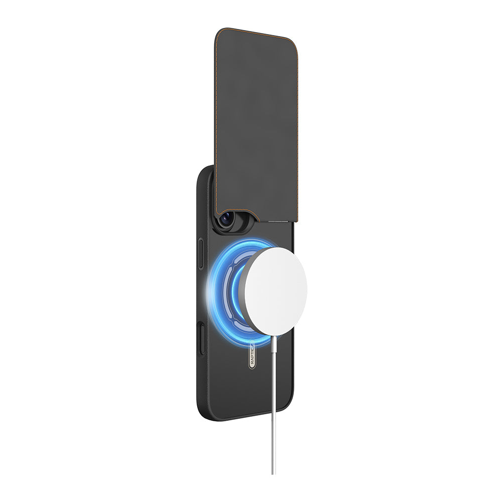 Raptic Slim Wallet Serisi iPhone 16 Plus Kılıf M-safe Şarj Özellikli Deri Görünümlü Kartlıklı Standlı Kılıf