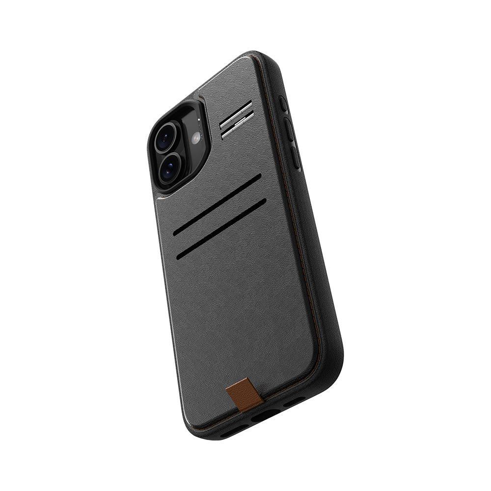 Raptic Slim Wallet Serisi iPhone 16 Plus Kılıf M-safe Şarj Özellikli Deri Görünümlü Kartlıklı Standlı Kılıf