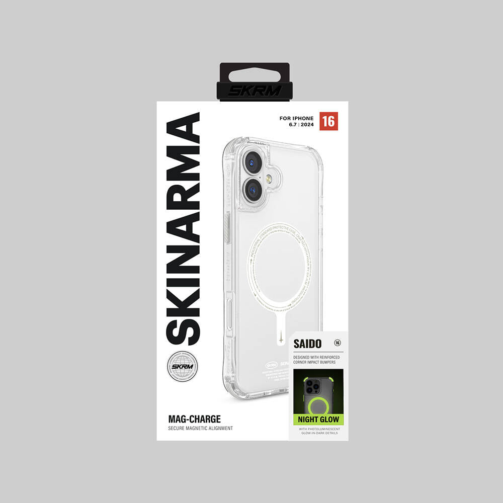Skinarma Saido Nightglow iPhone 16 Plus M-safe Şarj Özellikli Şeffaf Airbag Tasarımlı Kılıf