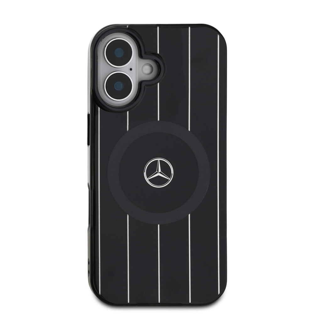 Mercedes Benz iPhone 16 Plus Orjinal Lisanslı M-safe Çift Katmanlı Paralel Çizgi Desenli Kılıf
