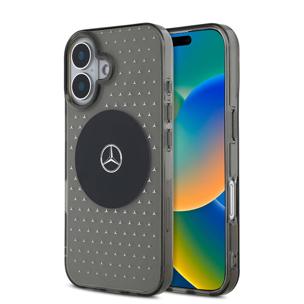 Mercedes Benz iPhone 16 Plus Orjinal Lisanslı M-safe Şarj Özellikli Yıldız Desenli Transparan Kılıf