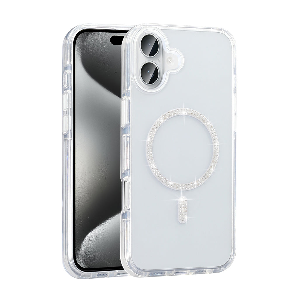 Cepax iPhone 16 Plus Taşlı Tasarım M-safe Şarj Özellikli Koment Silikon Kılıf