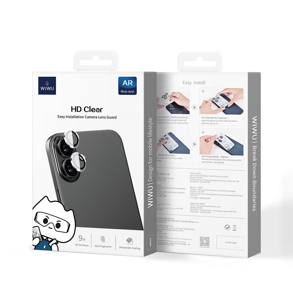 Wiwu LG-007 iPhone 16 Plus Lens Guard Oleofobik Anti Reflective Kamera Lens Koruyucu + Kolay Uygulama Aparatlı