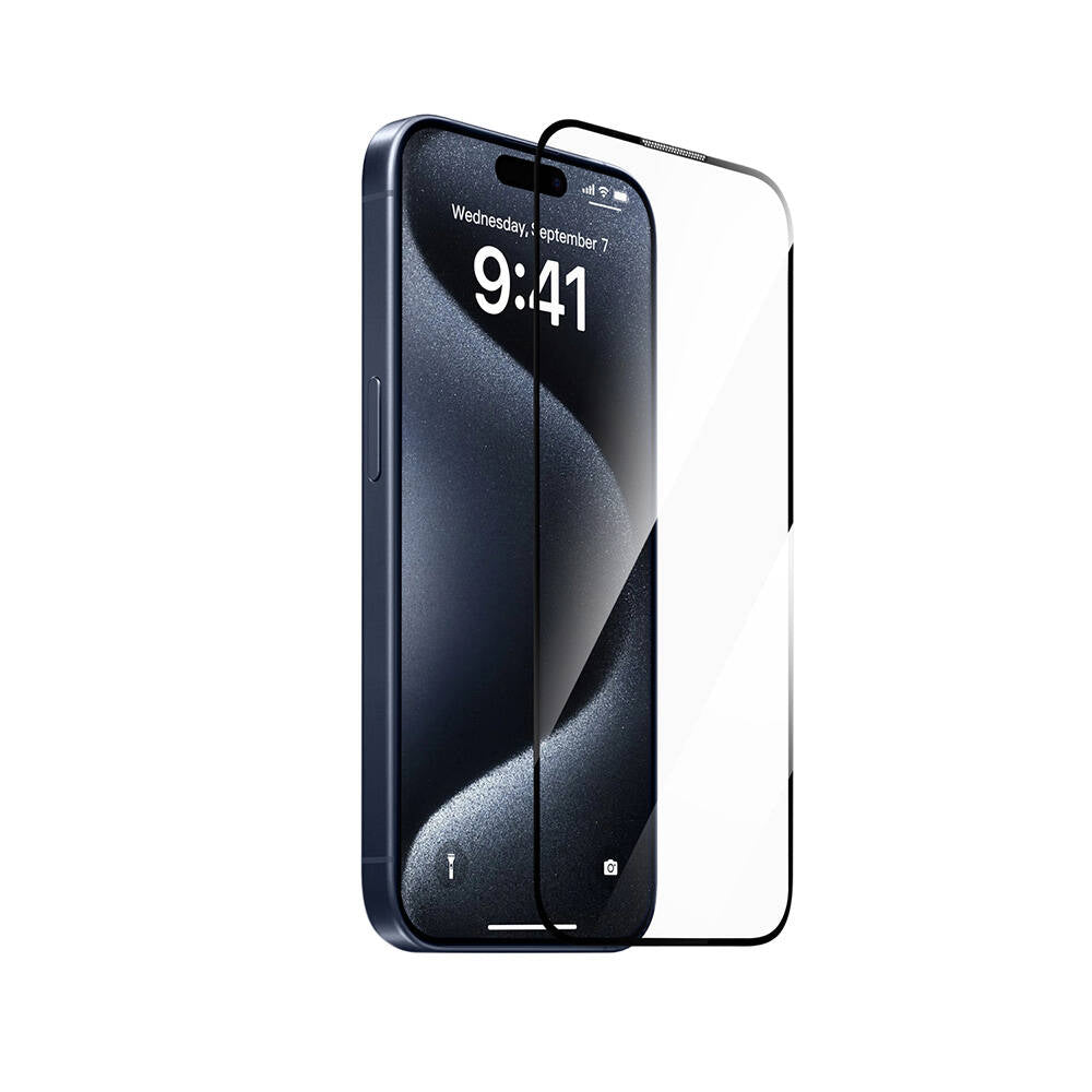 Wiwu SQ-008 iPhone 16 Plus Oleofobik Easy Install Darbeye Karşı Dayanıklı Temperli Cam Ekran Koruyucu + Kolay Uygulama Aparatlı