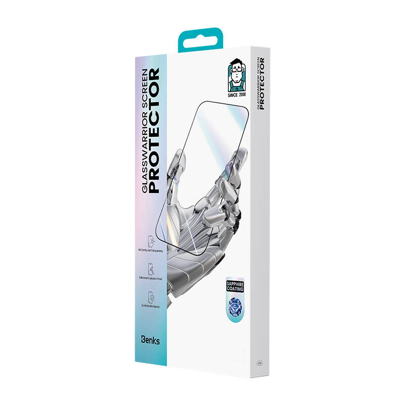 Benks Glass Warrior iPhone 16 Pro Safir Coating 0.9mm Kenarları Dayanıklaştırılmış Cam Ekran Koruyucu + Kolay Uygulama Aparatı
