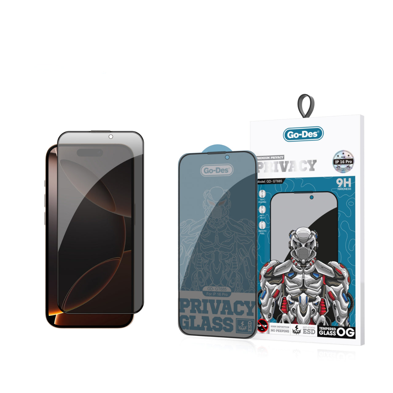 Go Des 9D iPhone 16 Pro Full Cover Privacy Temperli Cam Ekran Koruyucu