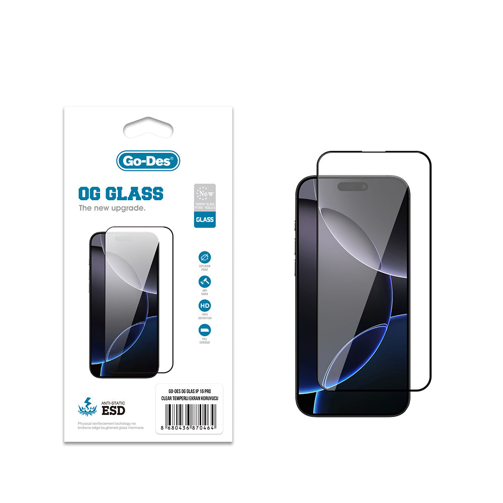Go Des OG Glass iPhone 16 Pro Antistatik Temperli Cam Ekran Koruyucu