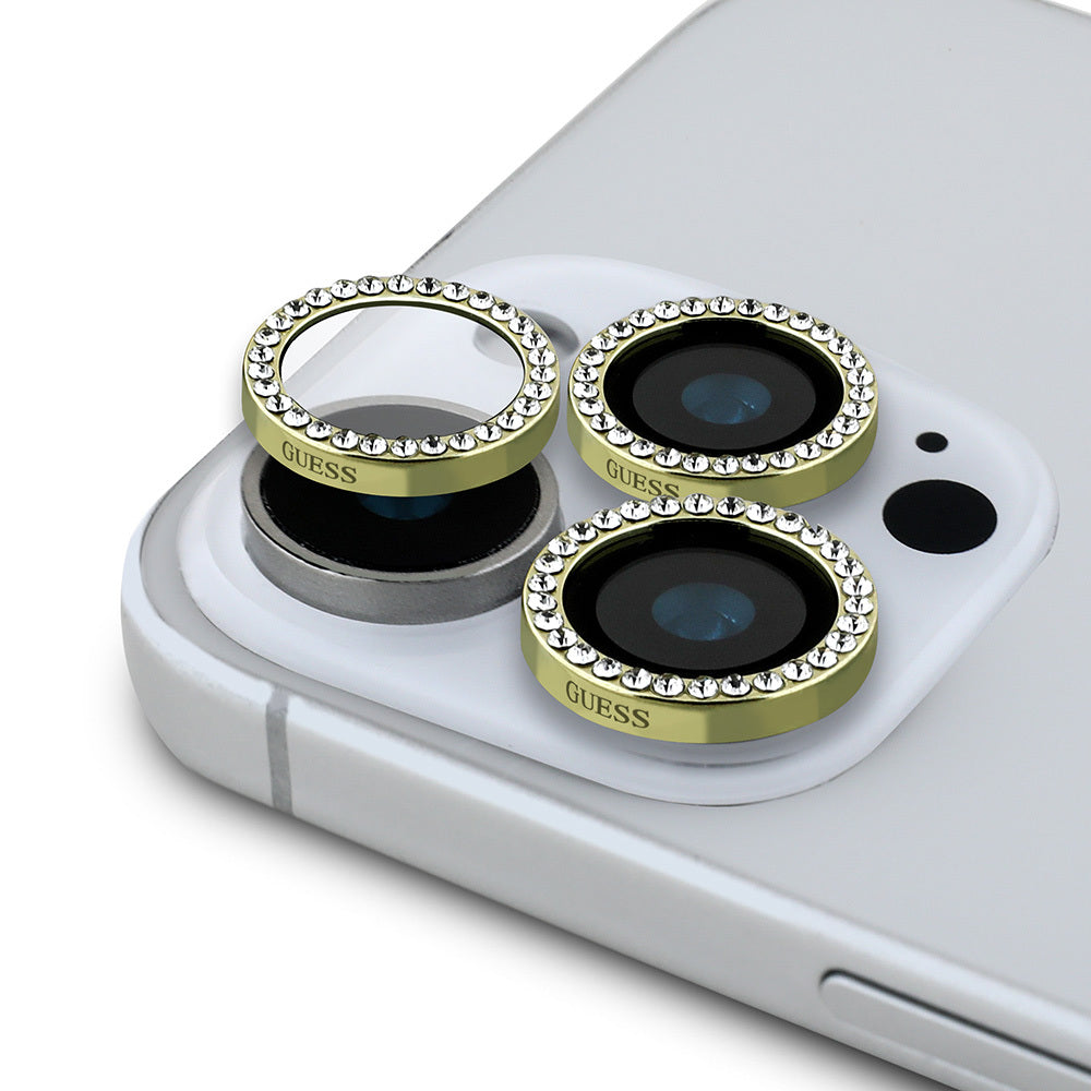 Guess iPhone 16 Pro Orjinal Lisanslı Rhinestone Taşlı Lens Koruyucu
