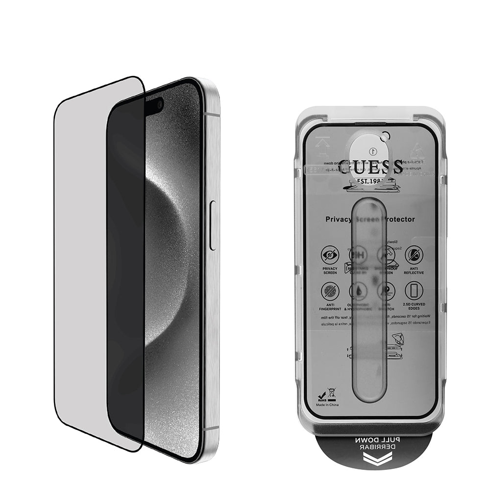 Guess iPhone 16 Pro Orjinal Lisanslı Hayalet Privacy Temperli Cam Ekran Koruyucu Uygulama Aparatlı Outline Serisi
