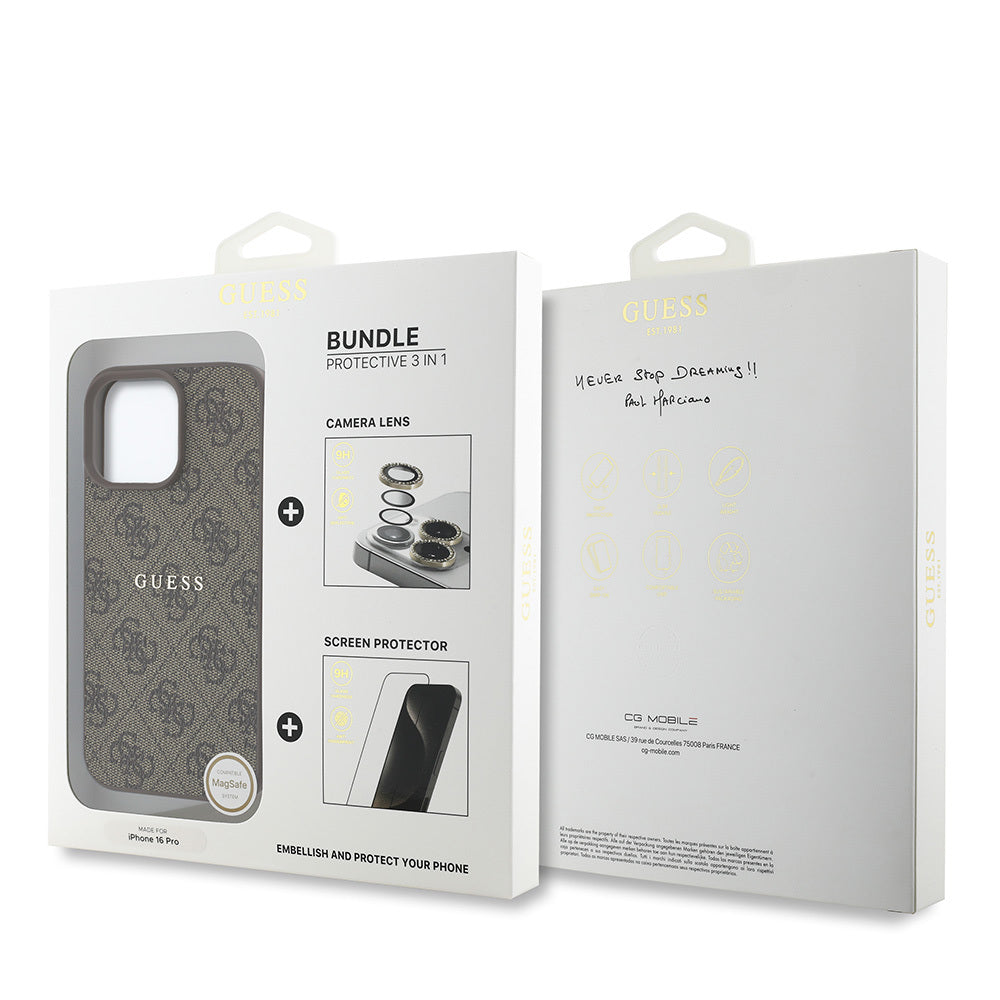 Guess iPhone 16 Pro Orjinal Lisanslı Kılıf + Ekran Koruyucu + Lens Koruyucu 3in1 Aksesuar Seti