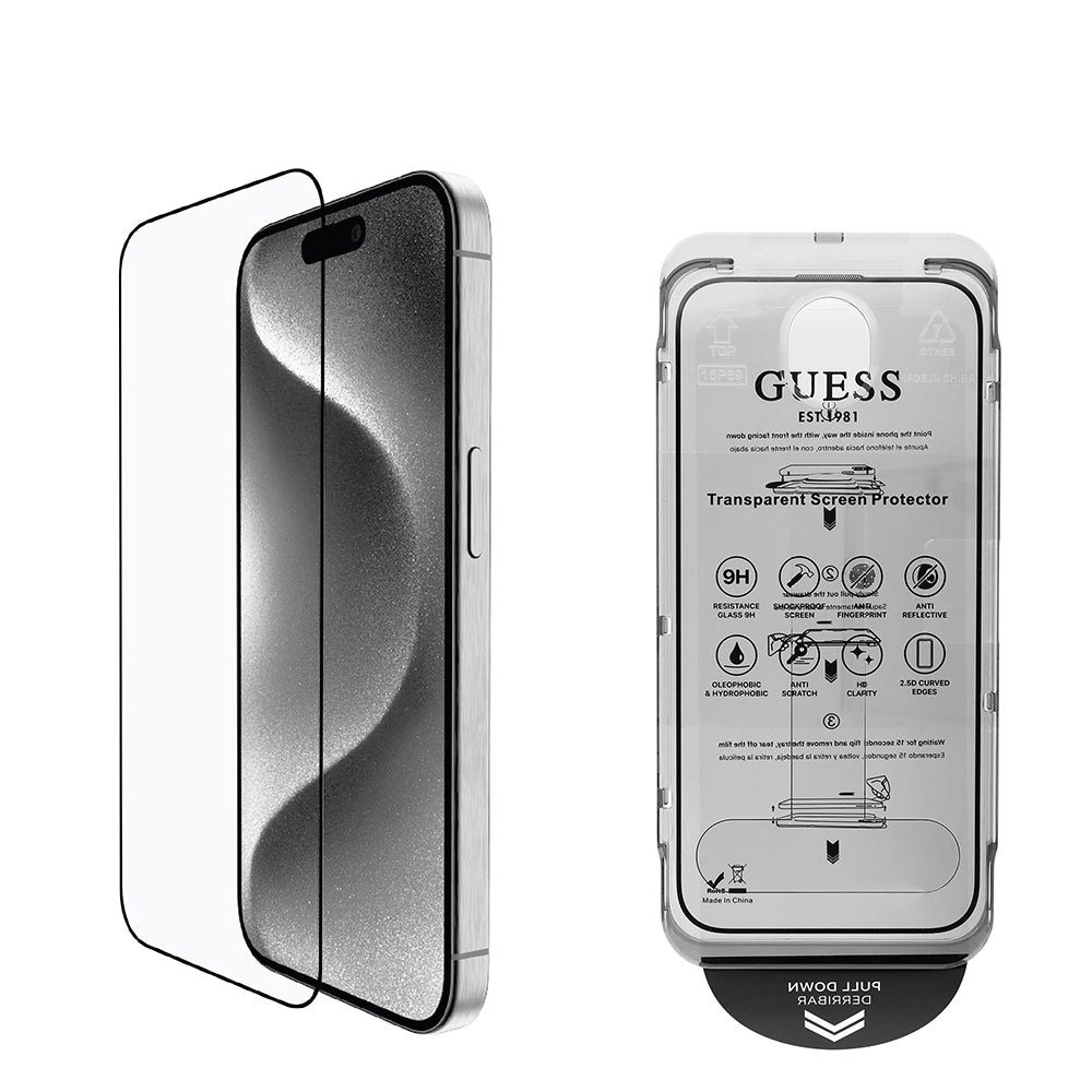 Guess iPhone 16 Pro Orjinal Lisanslı Temperli Cam Ekran Koruyucu Uygulama Aparatlı Outline Serisi