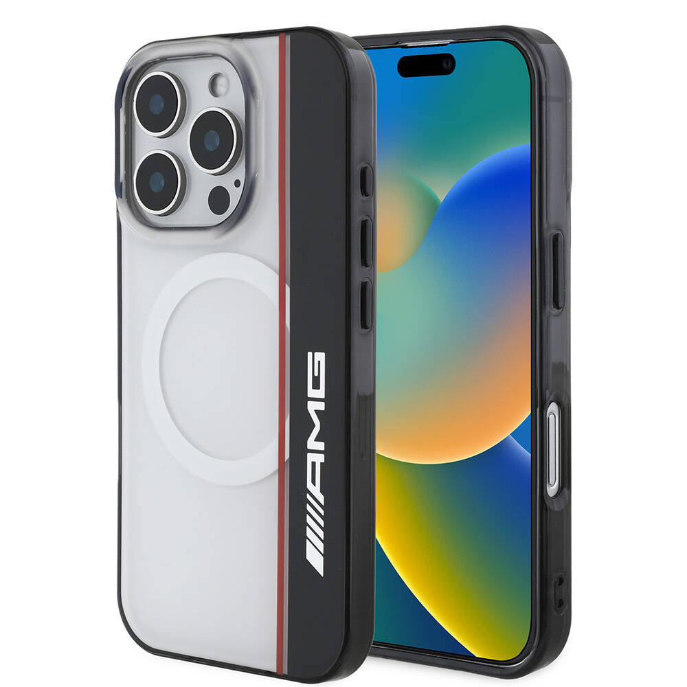 AMG iPhone 16 Pro Orjinal Lisanslı M-safe Şarj Özellikli IML Baskı Logolu Çift Katmanlı Bow Lines Kılıf