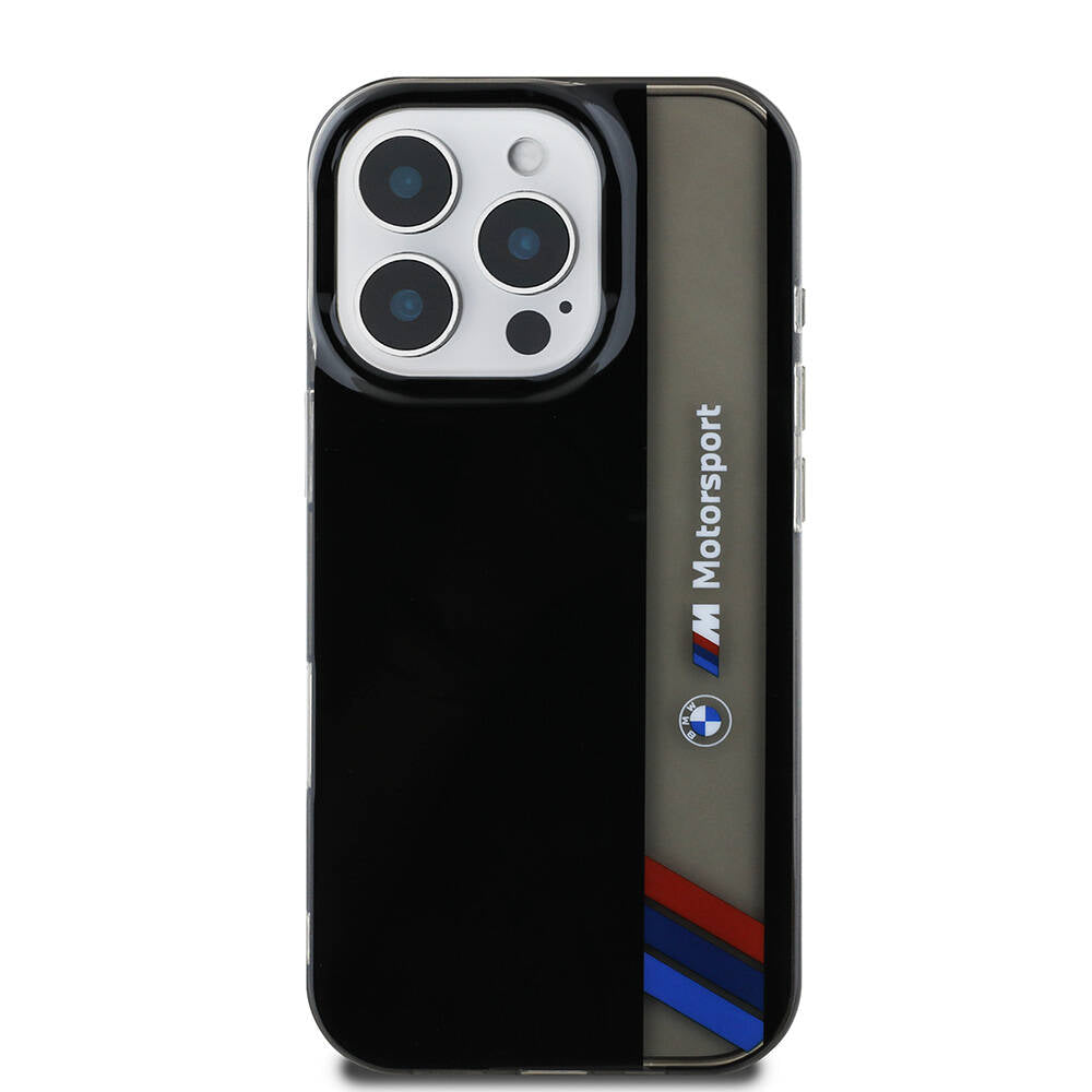 BMW iPhone 16 Pro Orjinal Lisanslı M Logolu Üç Renk Çizgili Motorsport Vertical Stripe Telefon Kılıfı