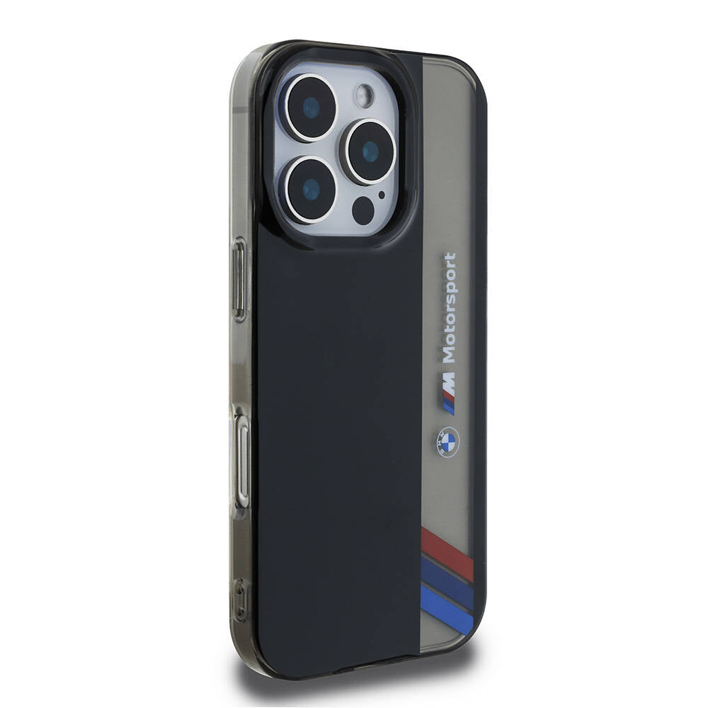 BMW iPhone 16 Pro Orjinal Lisanslı M Logolu Üç Renk Çizgili Motorsport Vertical Stripe Telefon Kılıfı