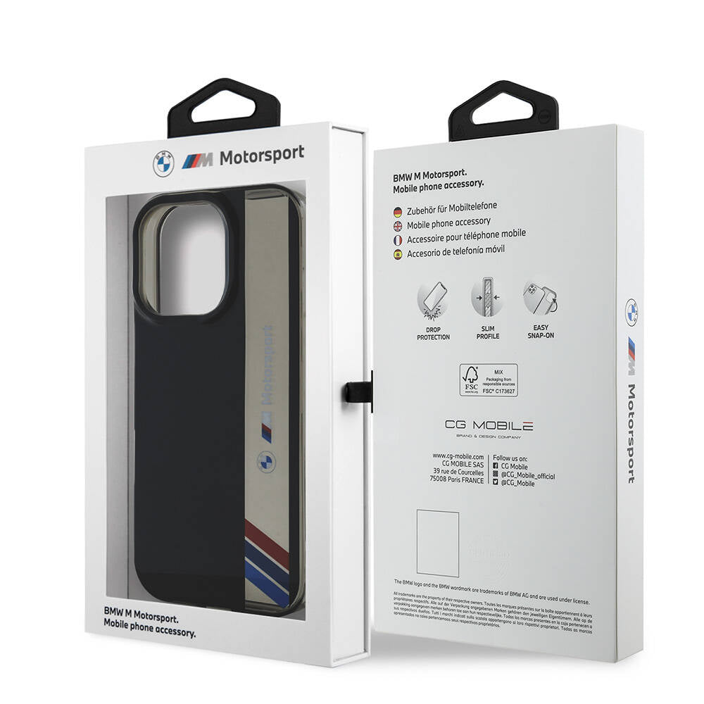 BMW iPhone 16 Pro Orjinal Lisanslı M Logolu Üç Renk Çizgili Motorsport Vertical Stripe Telefon Kılıfı