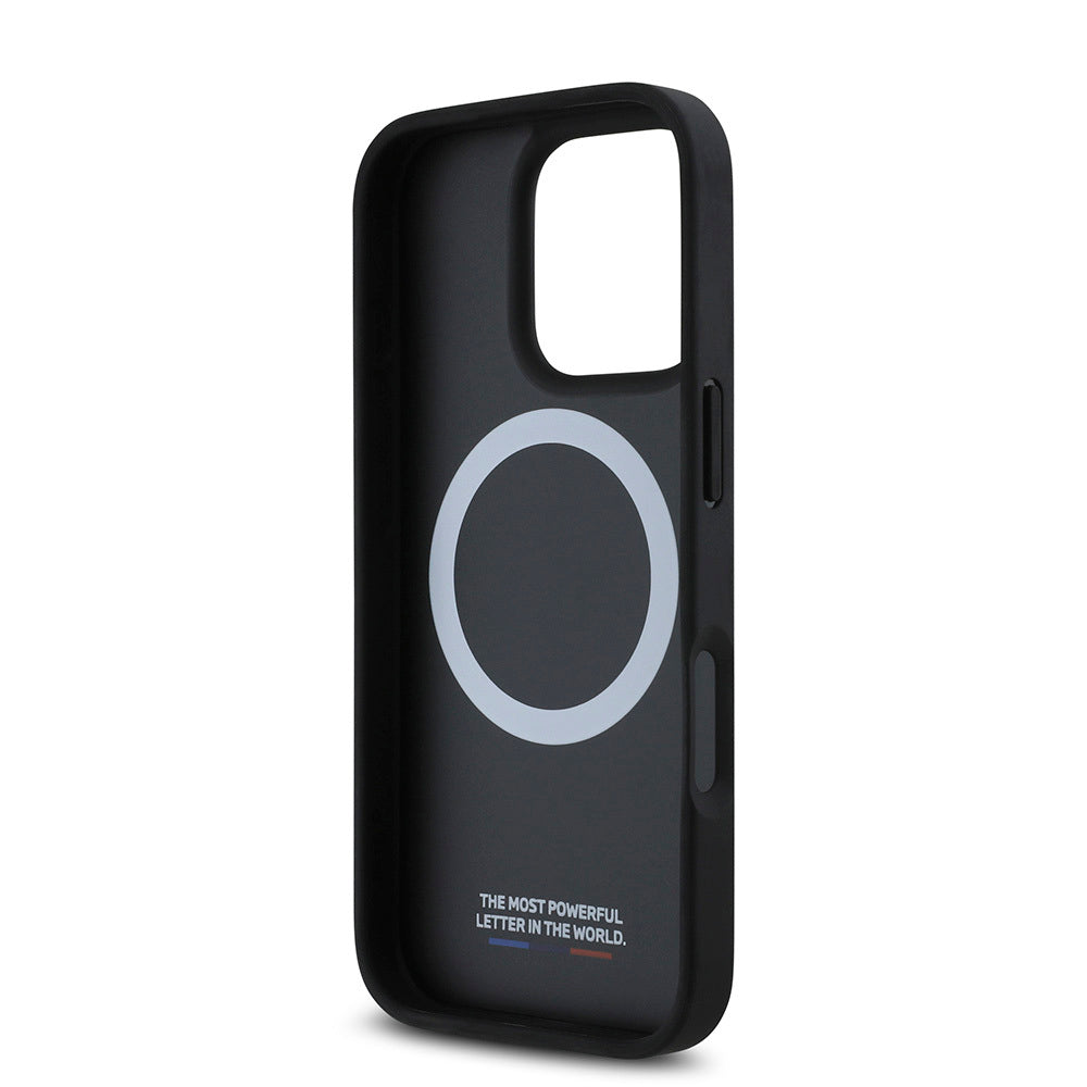 BMW iPhone 16 Pro BMW Orjinal Lisanslı Magsafe M Logolu Üç Çizgili Dikiş Detaylı Meshed Tricolor Stripes Telefon Kılıfı