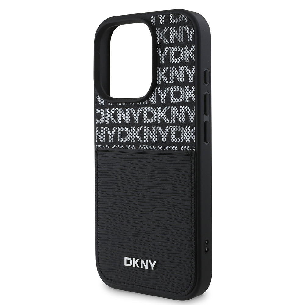 DKNY iPhone 16 Pro Orjinal Lisanslı Kartlıklı 3D Yazılı Repeat Texture Pattern Kılıf