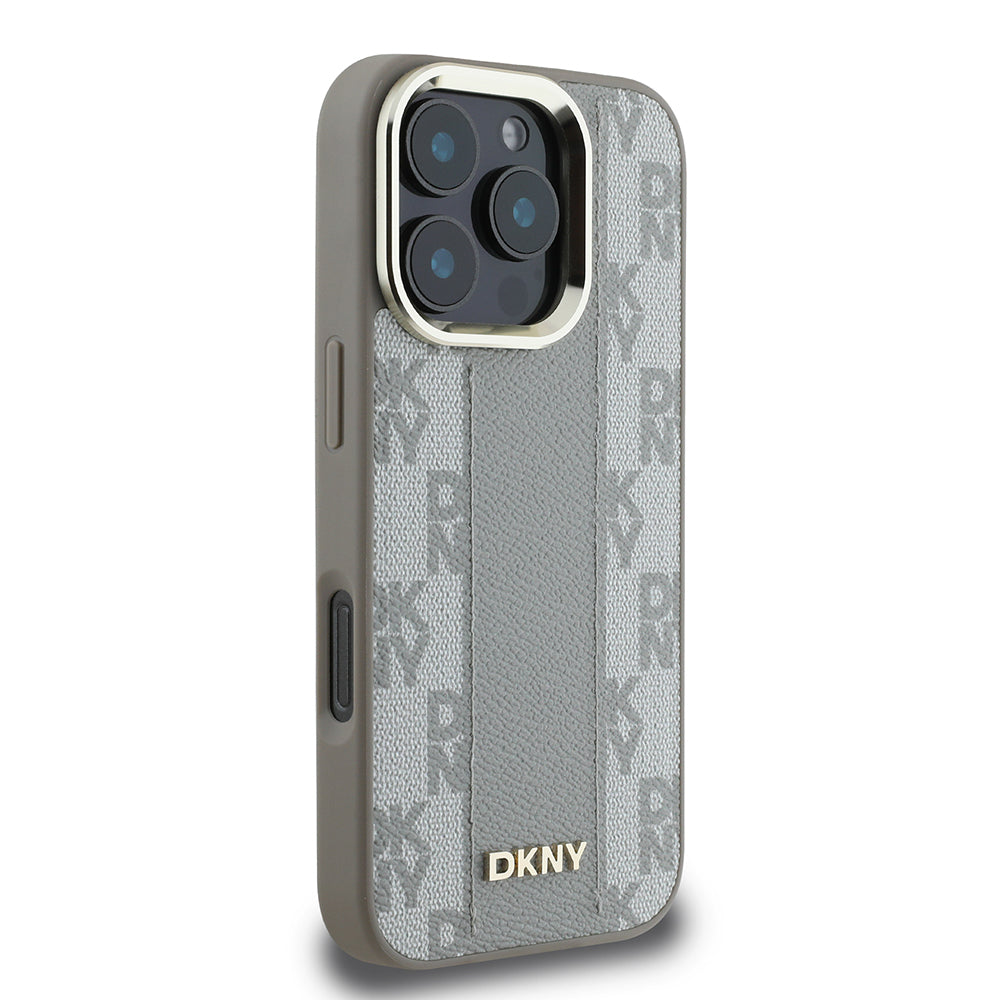 DKNY iPhone 16 Pro Orjinal Lisanslı M-safe Şarj Özellikli 3D Yazılı Checkered Pattern Kılıf