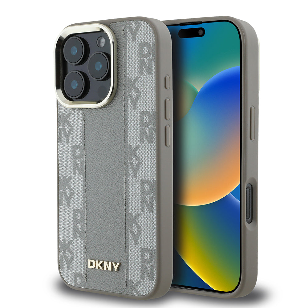 DKNY iPhone 16 Pro Orjinal Lisanslı M-safe Şarj Özellikli 3D Yazılı Checkered Pattern Kılıf