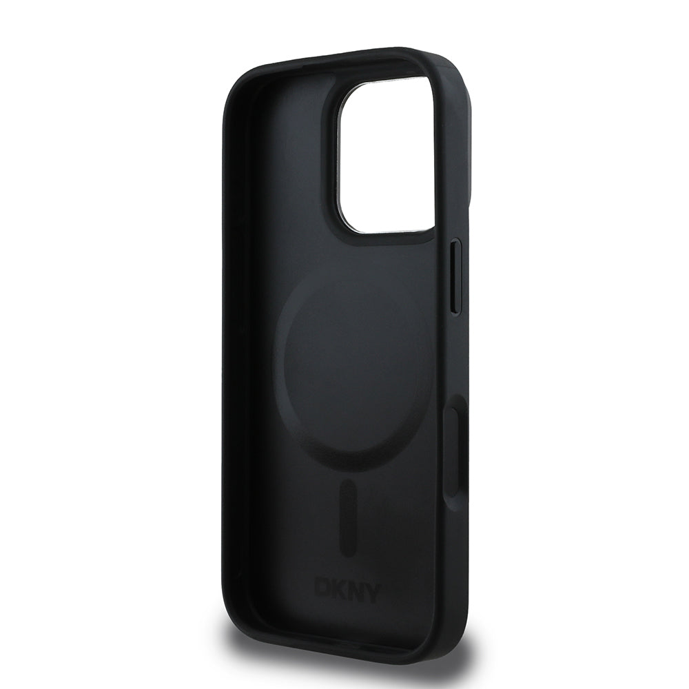DKNY iPhone 16 Pro Orjinal Lisanslı M-safe Şarj Özellikli Metal Logolu PU Deri Plain Kılıf