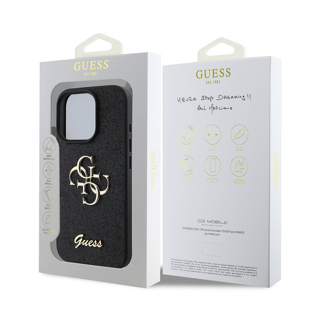 Guess iPhone 16 Pro Kılıf Guess Orjinal Lisanslı 4G Büyük Metal Logolu Glitter Telefon Kılıfı